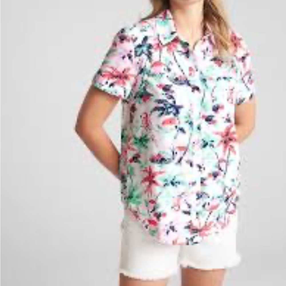 Gap Tropical Print Short Sleeve Button-Down Shirt Size- XS